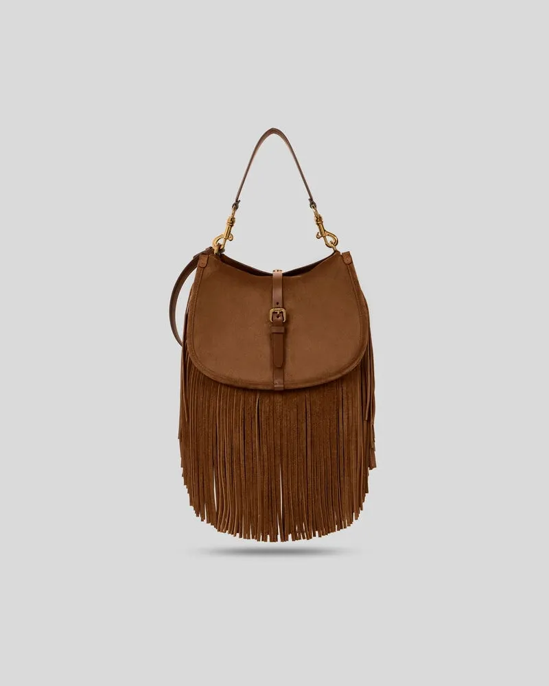 Etro Mittelgrosse Tasche Pony Aus Veloursleder Mit Fransen, Damen, Kamel Kamel