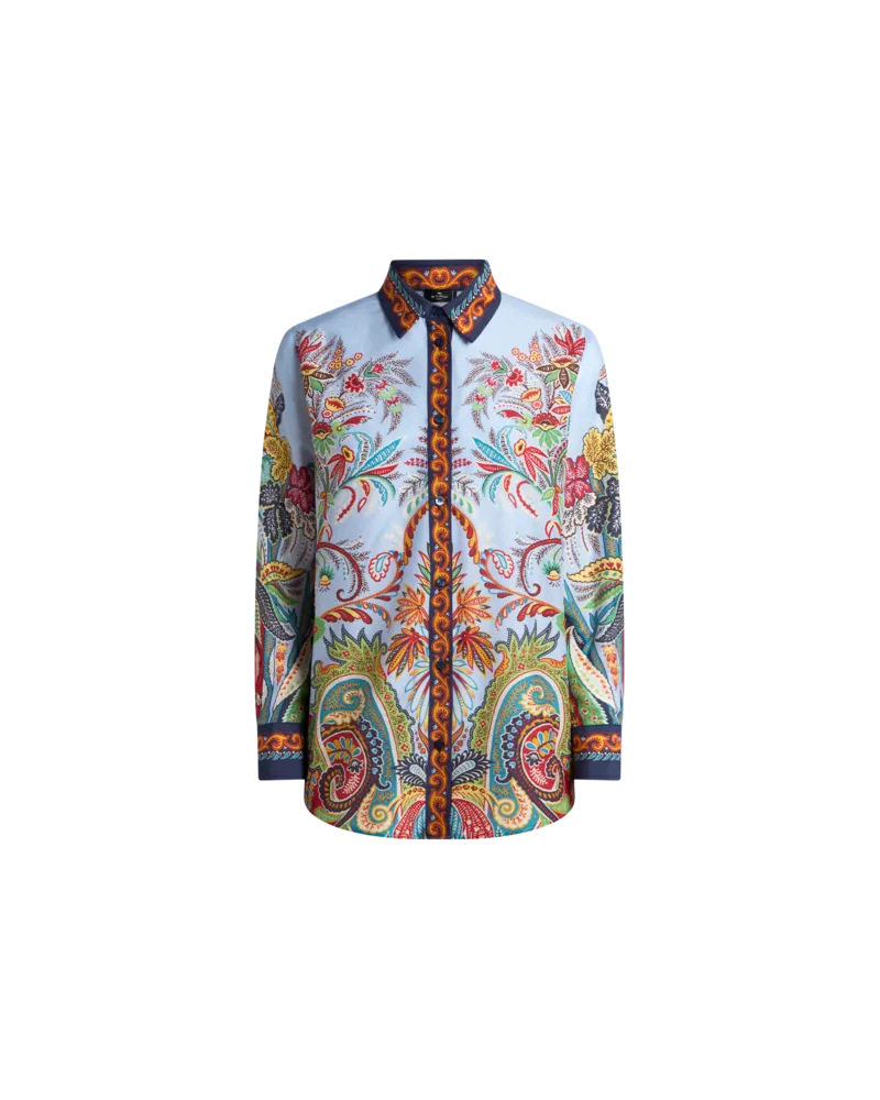 Etro Hemdbluse Aus Baumwolle Und Seide Mit Platziertem Paisley-foliage-print, Damen, Hellblau, Größe Hellblau