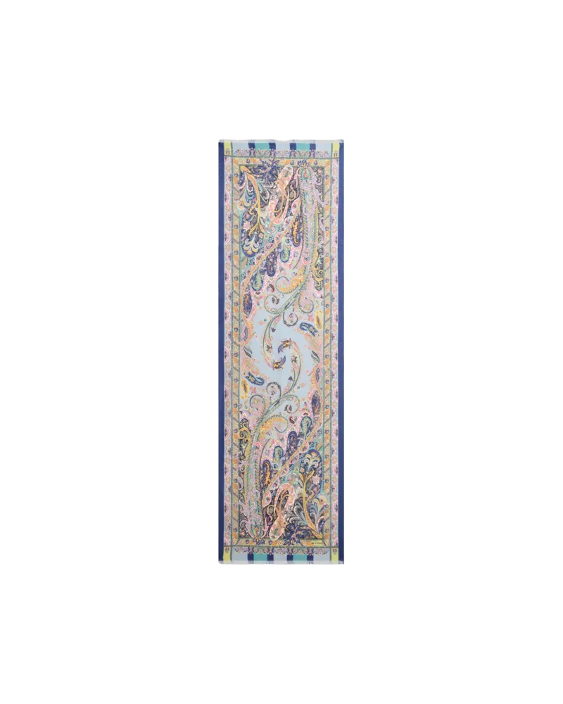Etro Schal Aus Seide Mit Floralem Rankenmotiv, Damen, Hellblau Hellblau