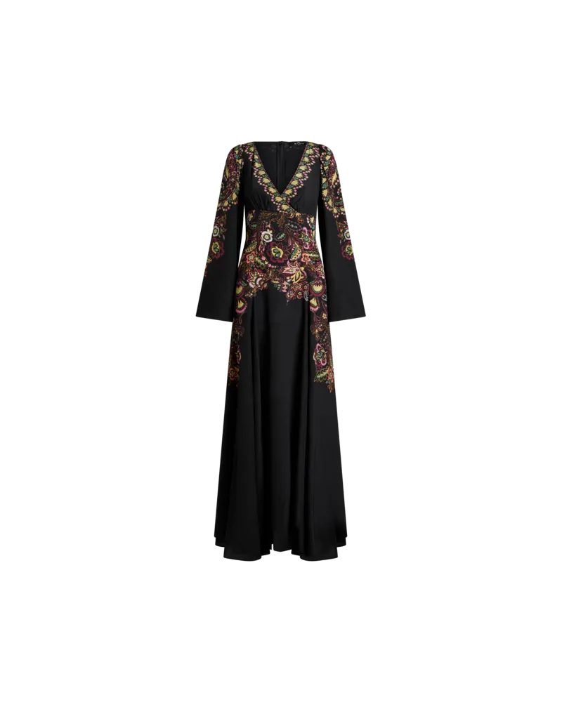 Etro Kleid Aus Bedrucktem Crêpe De Chine, Schwarz Schwarz