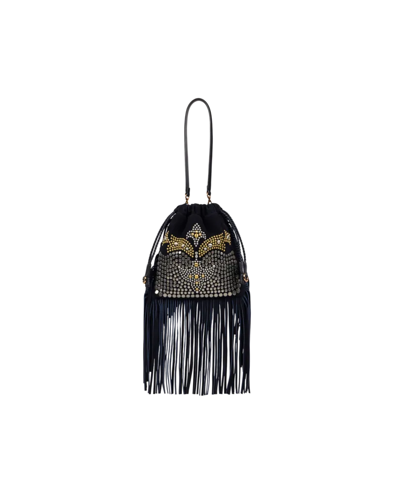 Etro Kleine Tasche Kalispera Aus Veloursleder Mit Nieten Und Fransen, Damen, Navyblau Navyblau