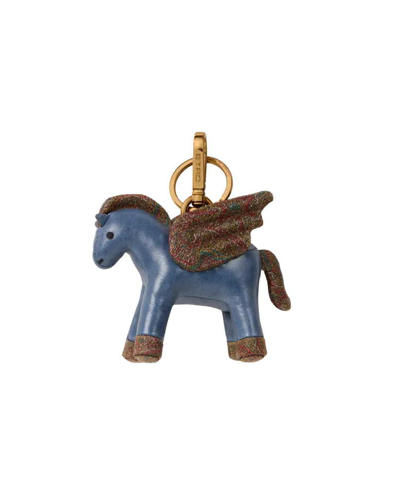 Etro Charm Mit Pegaso Aus Leder Und Arnica-gewebe, Damen, Hellblau Hellblau