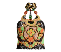 Cropped Top Aus Baumwolle Mit Floralem Motiv In Häkeloptik, Damen, Multicolor, Größe