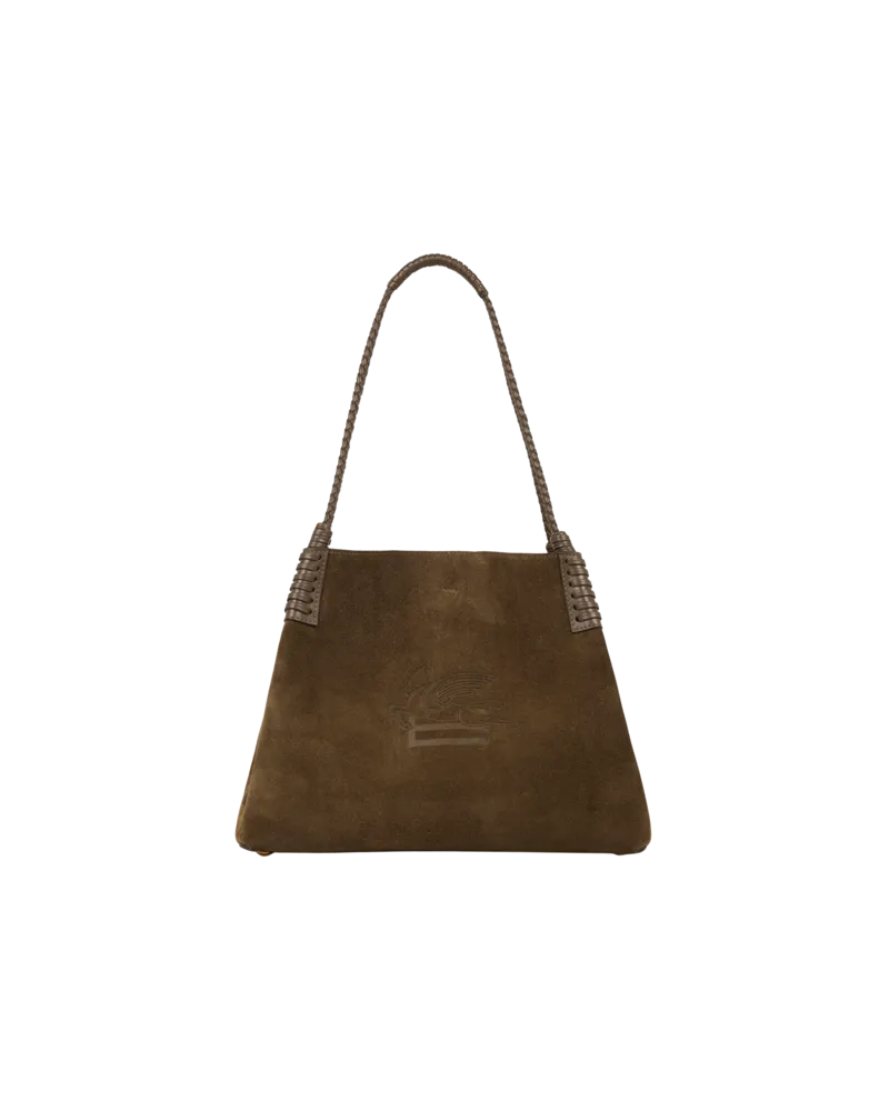Etro Shopper Libra Klein Aus Veloursleder, Damen, Grün Grün