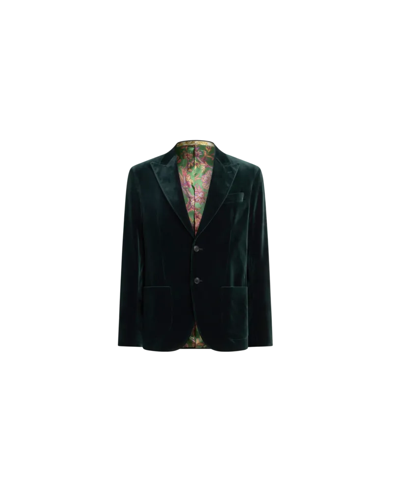 Etro Einreihige Jacke Aus Elastischem Baumwollsamt, Herren, Grün, Größe Grün