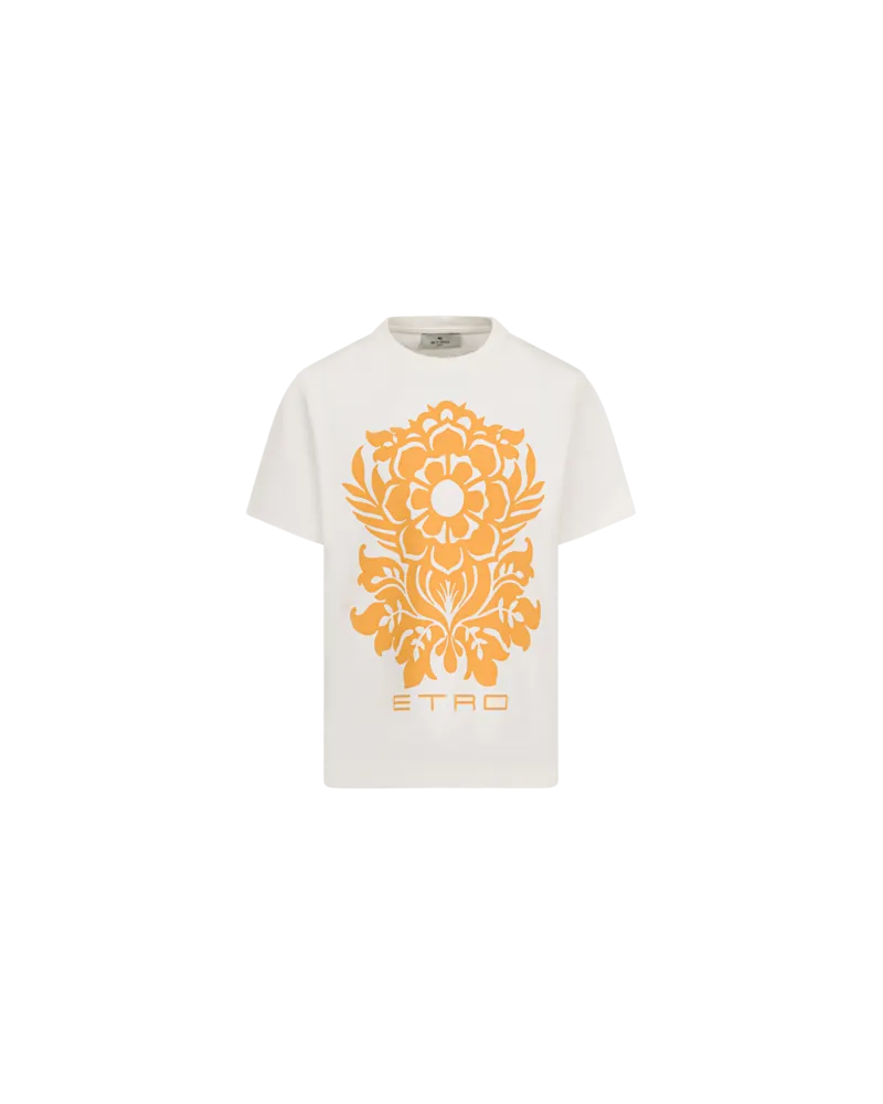Etro T-shirt Aus Baumwolljersey Mit Platziertem, Floralem Print, Weiß, Größe Weiß