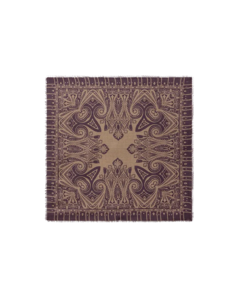 Etro Jacquard-fourlard Aus Wolle Und Seide Mit Hahnentritt-motiv Und Print, Herren, Beige Beige