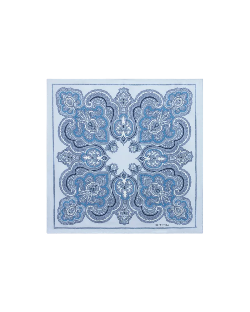 Etro Pochette Aus Seide Mit Blumenmuster, Herren, Hellblau Hellblau