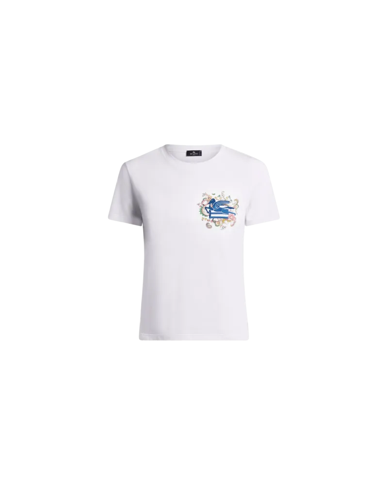 Etro T-shirt Mit Aufgesticktem Pegaso Und Monogramm, Damen, Weiß, Größe Weiß