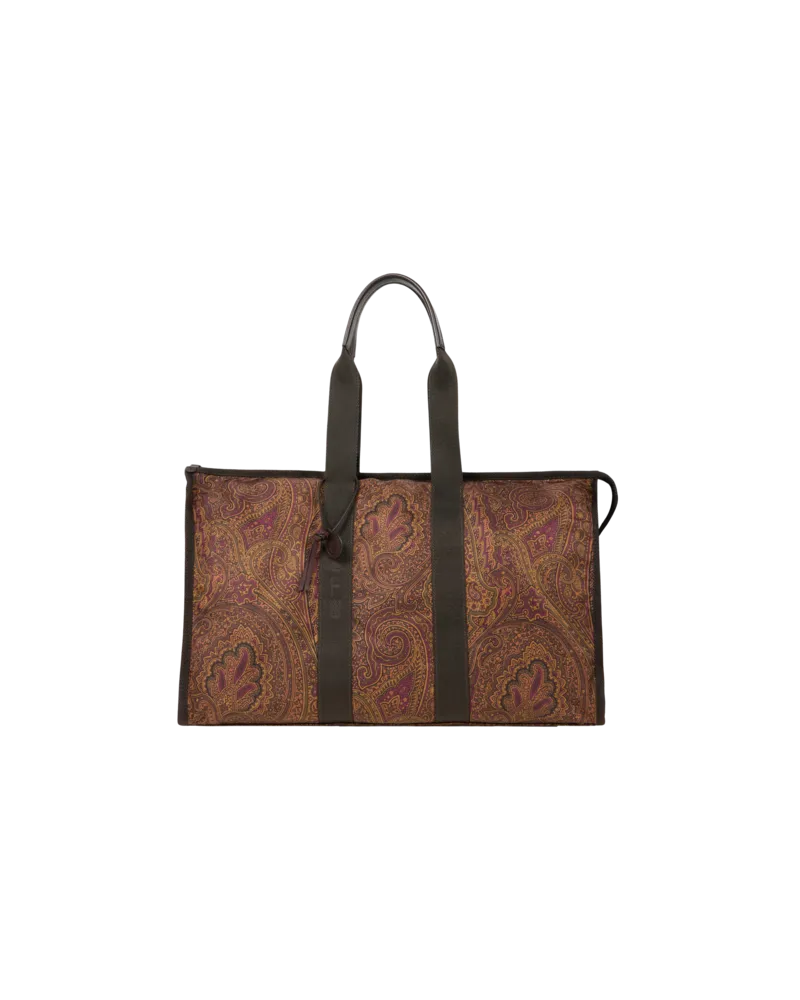 Etro Maxi-reisetasche Aus Nylon Mit Arnica-motiv, Herren, Braun Braun