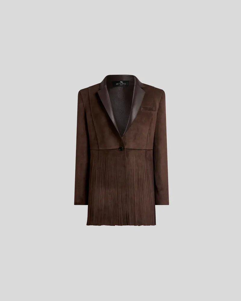 Etro Einreihige Jacke Aus Veloursleder Mit Fransen, Damen, Dunkelbraun, Größe Dunkelbraun