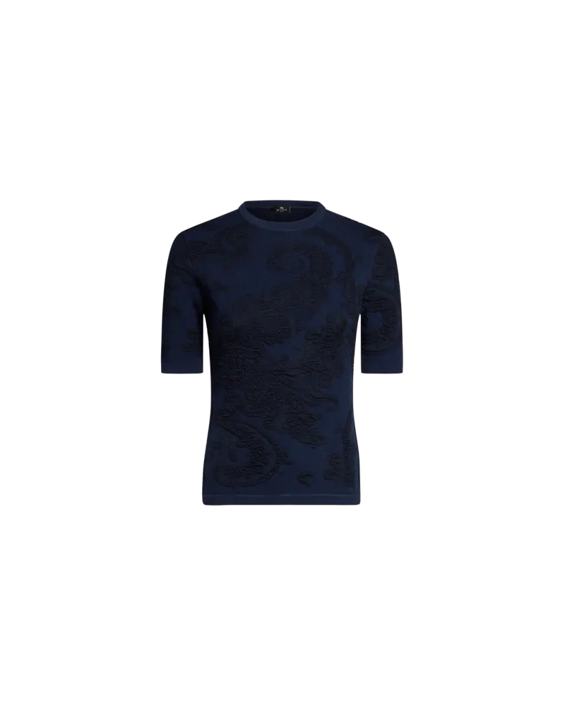 Etro T-shirt Aus Jacquard-baumwolle, Damen, Navyblau, Größe Navyblau