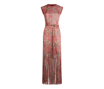 Langes Kleid Mit Fransen Und Paisley-foliage-motiv, Damen, Rot, Größe