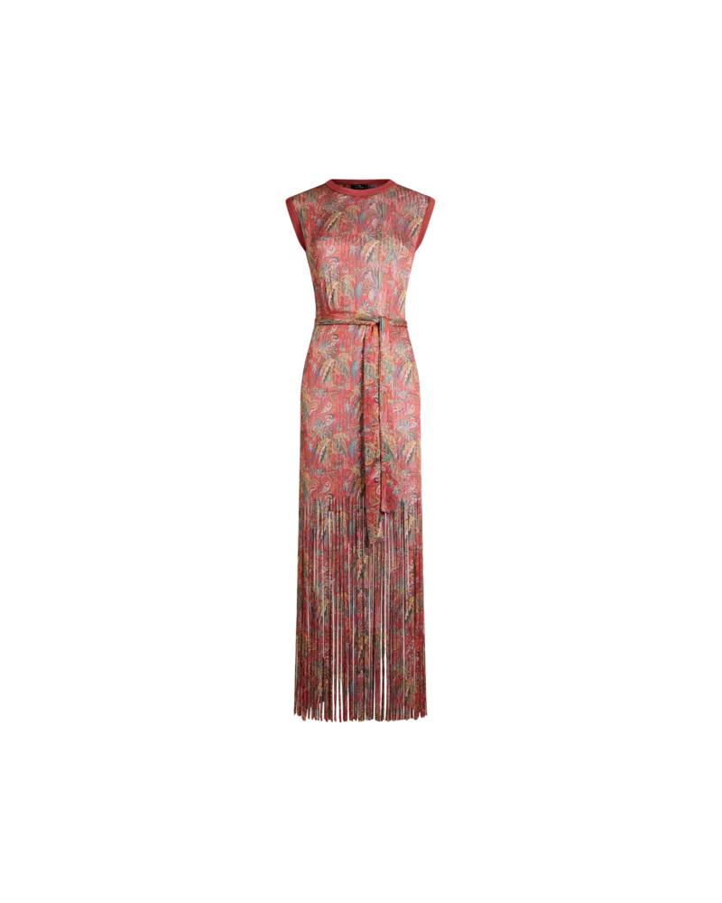 Etro Langes Kleid Mit Fransen Und Paisley-foliage-motiv, Damen, Rot, Größe Rot
