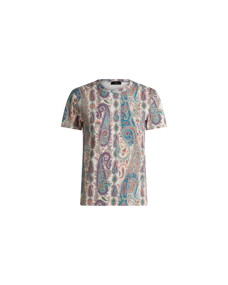Etro Cotton T-shirt With Leafy Paisley Motif, Damen, Multicolor, Größe Multicolor