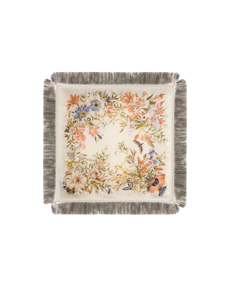 Etro Tuch Aus Seide Mit Fransen Und Motiv Flora Und Fauna, Damen, Multicolor Multicolor