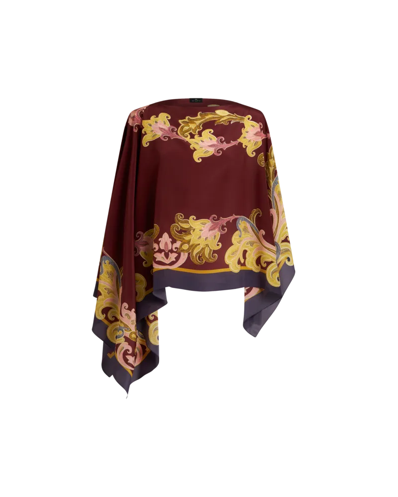 Etro Poncho Aus Bedruckter Seide, Damen, Bordeaux Bordeaux