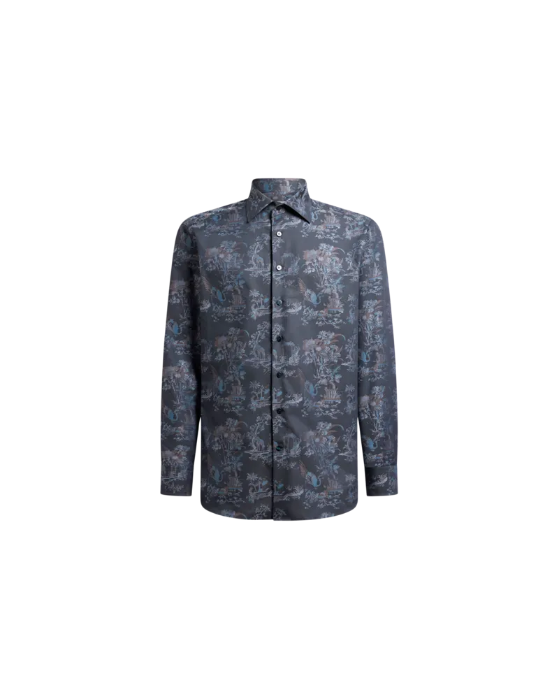 Etro Jacquard-hemd Aus Baumwolle Mit Blumen-animal-motiv, Herren, Blau, Größe Blau