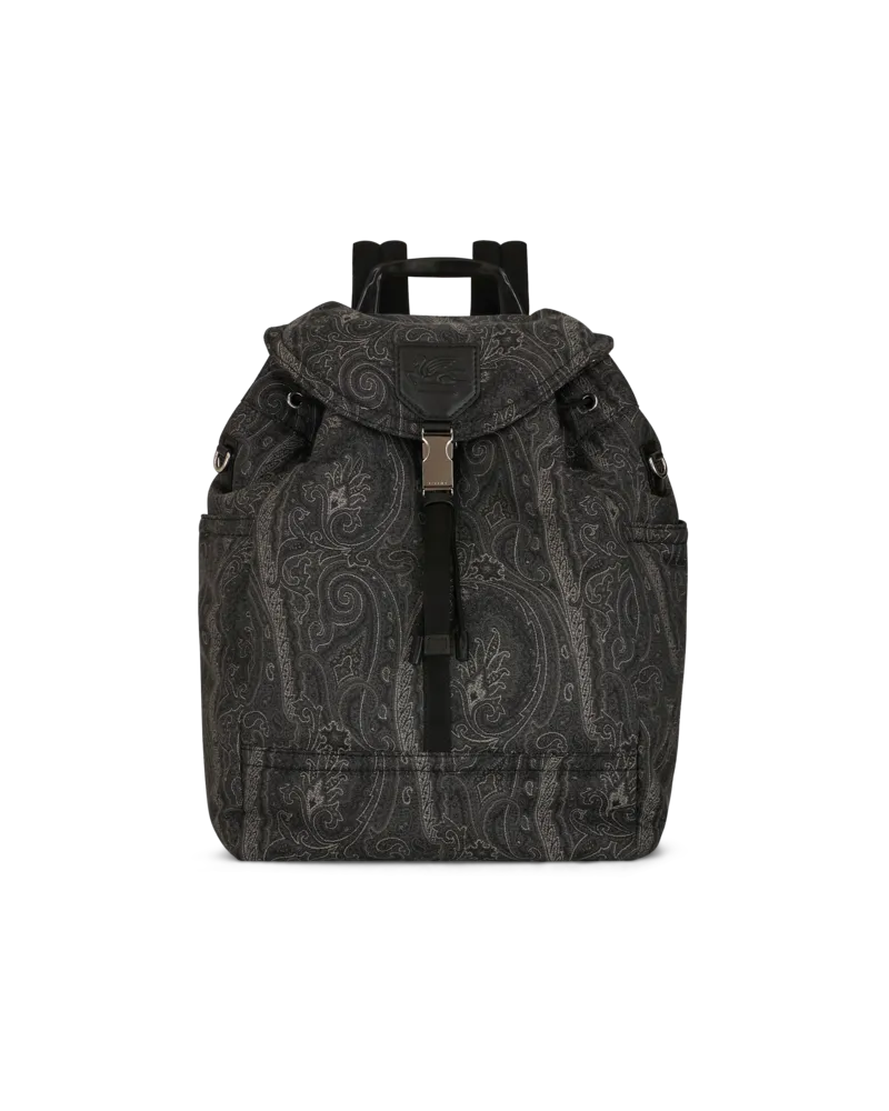 Etro Paisley Rucksack Mit Etro Logo Und Pegaso, Herren, Schwarz Schwarz