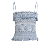 Cropped Top Aus Baumwollstrickstoff Mit Häkelverarbeitung, Damen, Hellblau, Größe