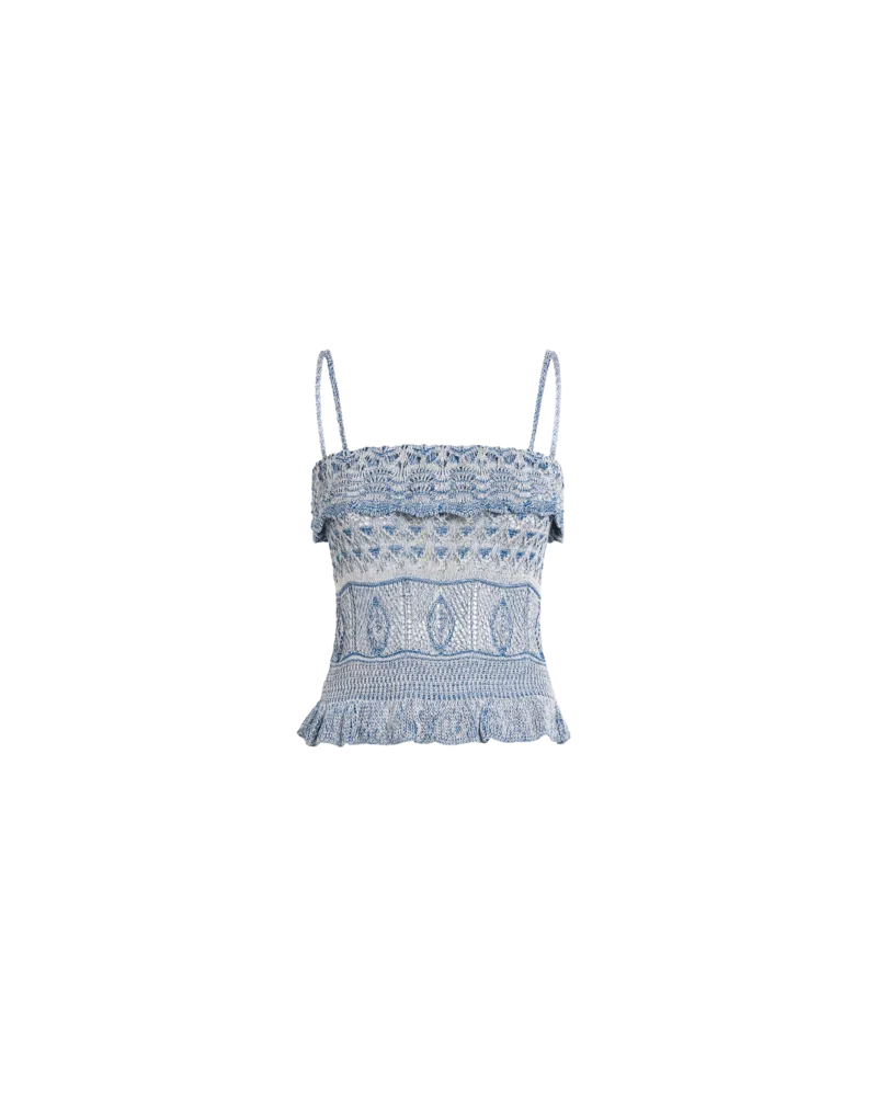 Etro Cropped Top Aus Baumwollstrickstoff Mit Häkelverarbeitung, Damen, Hellblau, Größe Hellblau