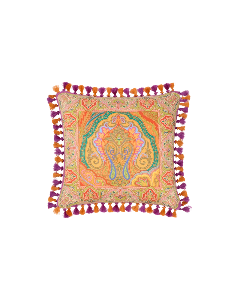 Etro Kissen Aus Baumwolle Mit Kleinen Quasten Und Platziertem Print, Multicolor Multicolor