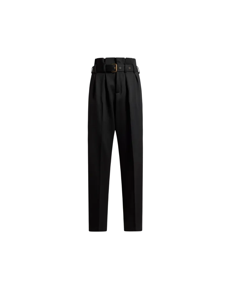 Etro Wide-leg-hose Aus Wolle Mit Und Gürtel, Damen, Schwarz, Größe Schwarz