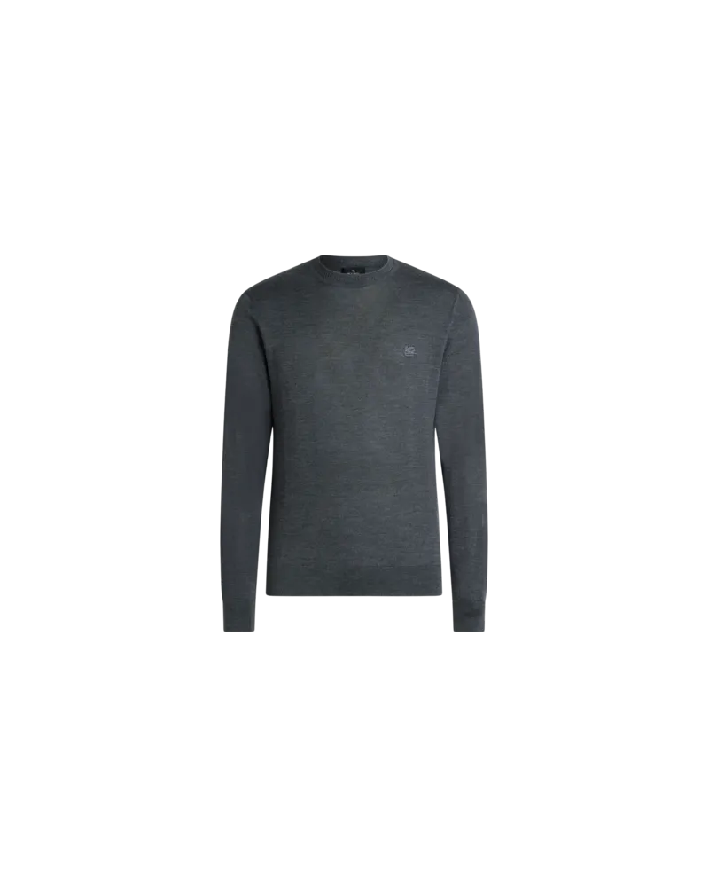 Etro Pullover Aus Wolle Und Seide Mit Pegaso-stickerei, Herren, Grau, Größe Grau
