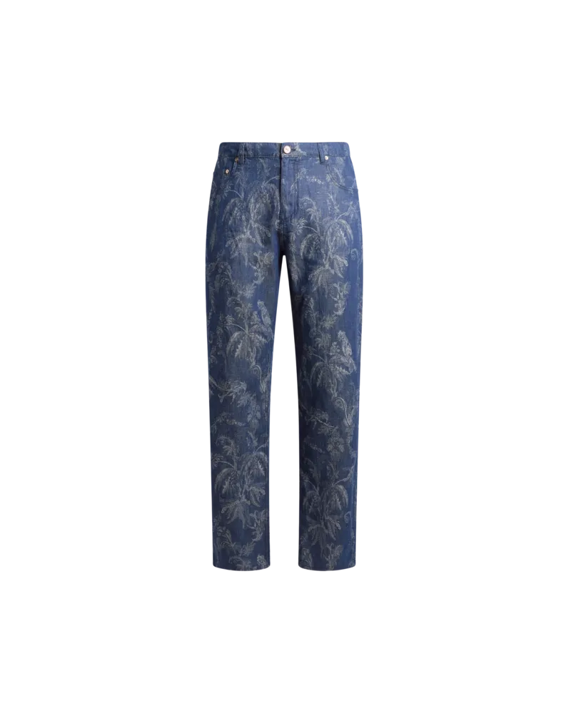 Etro Straight-leg-jacquard-jeans Aus Denim Aus Baumwolle Und Leinen Mit Papageien- Und Palmen-motiv, Herren, Blau, Größe Blau