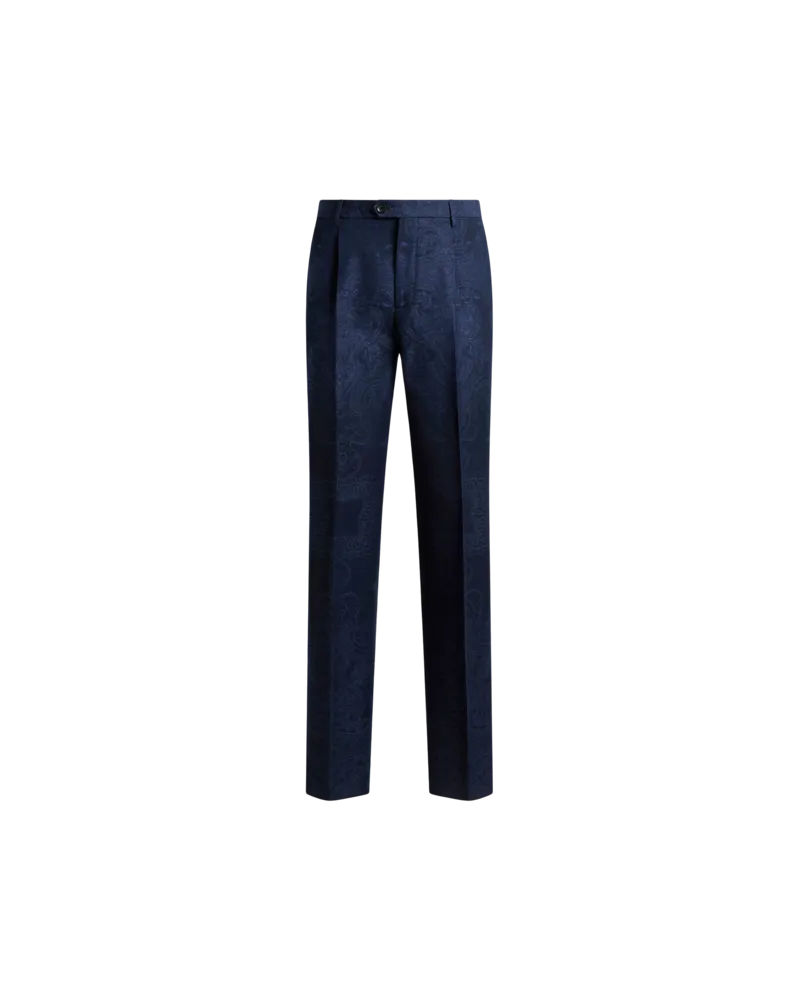 Etro Jacquard-hose Aus Einer Baumwollmischung Mit Platziertem, Floralem Paisley-motiv, Herren, Blau, Größe Blau