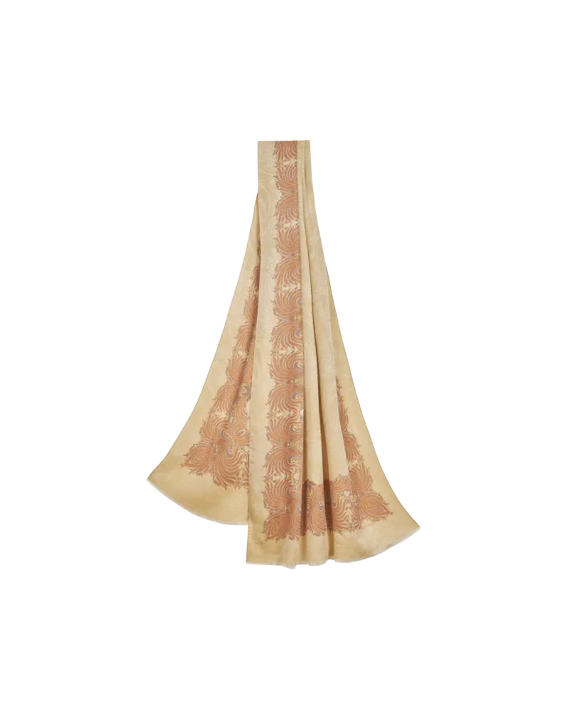 Etro Schal Mit Blattbordüre, Damen, Weiß Weiß