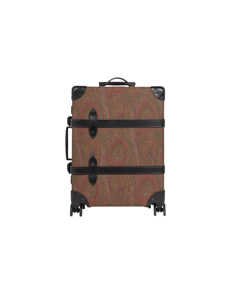 Etro Mittelgrosser Trolley Aus Arnica-gewebe Und Leder Mit Schnallen Etro X Globe-trotter, Herren, Schwarz Schwarz