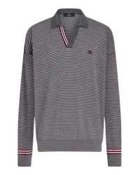 Etro Gestreiftes Poloshirt Aus Strick, Grau Grau