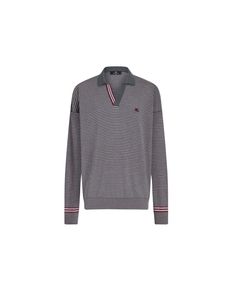 Etro Gestreiftes Poloshirt Aus Strick, Grau Grau