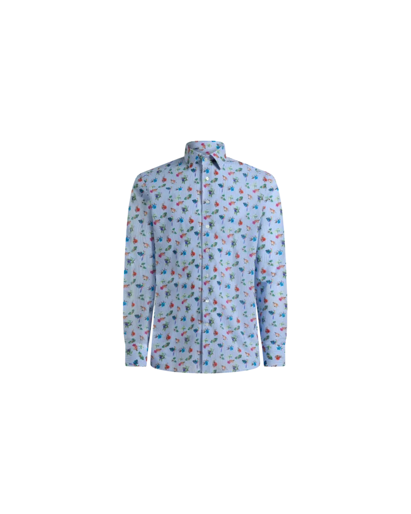Etro Hemd Mit Mikrostreifen Und Blumen, Herren, Hellblau, Größe Hellblau