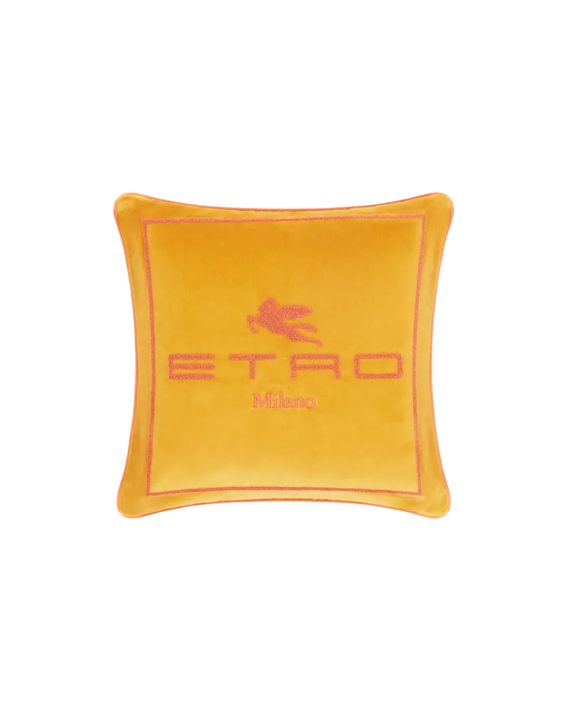 Etro Kissen Aus Baumwolle Und Wolle Mit Gesticktem Pegaso Und Etro-logo, Gelb Gelb