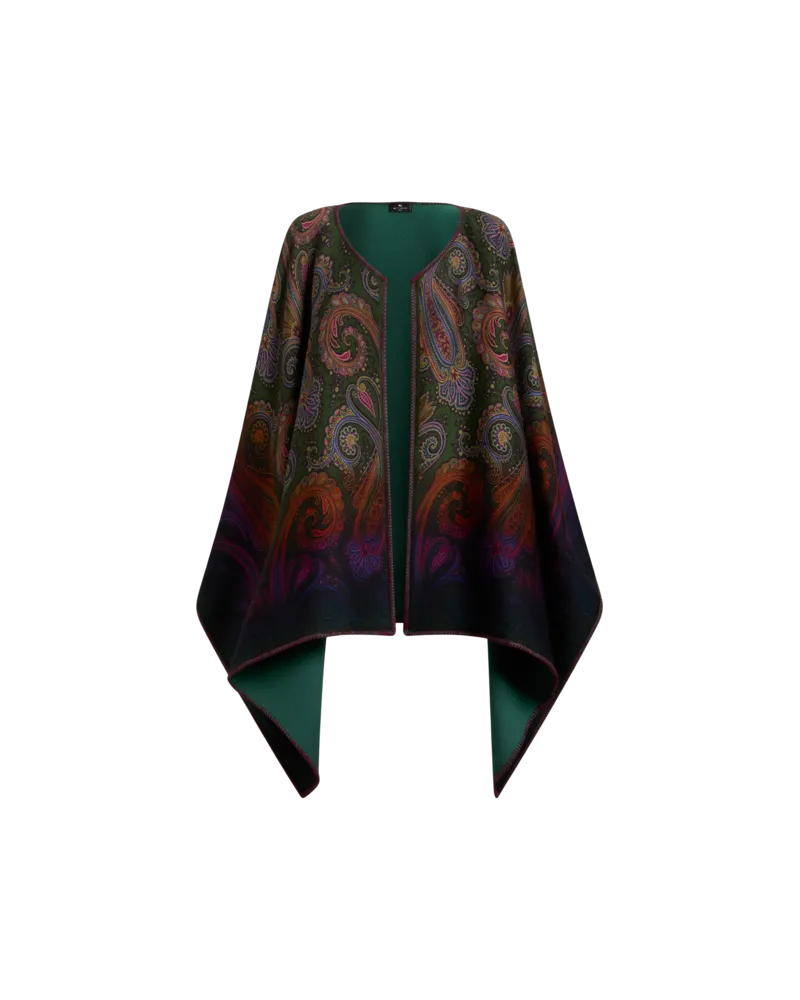 Etro Umhang Aus Wolle Mit Paisley-dégradé-motiv, Damen, Grün Grün