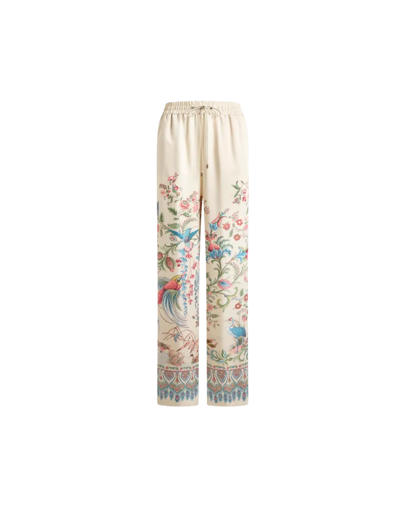 Etro Hose Mit Weitem Bein Und Platziertem Print Flora Und Fauna, Damen, Weiß, Größe Weiß