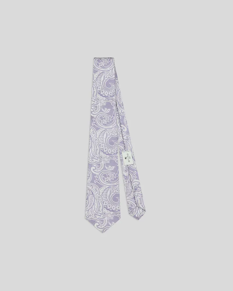 Etro Jacquard-krawatte Aus Gestreifter Seide Mit Paisley-foliage-motiv, Herren, Violett Violett