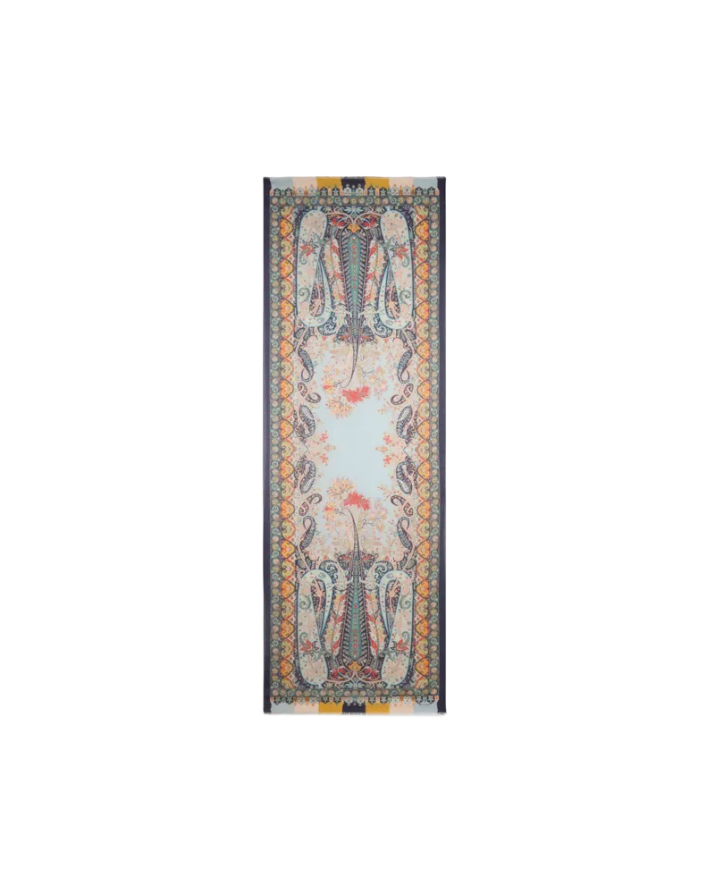 Etro Schal Aus Modal Und Kaschmir Im Chevronmuster Mit Floralem Paisley-motiv, Herren, Blau Blau