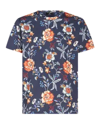 Etro T-shirt Mit Blumendruck Und Logo, Navyblau Navyblau