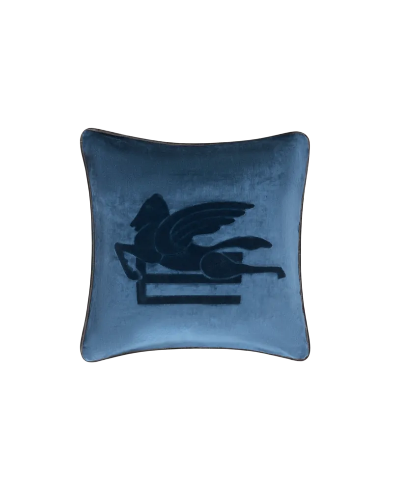 Etro Kissen Aus Samt Mit Gesticktem Pegaso, Blau Blau