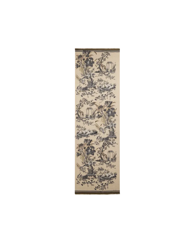 Etro Schal Aus Angerauter Wolle Mit Doppeltem Print, Herren, Beige Beige