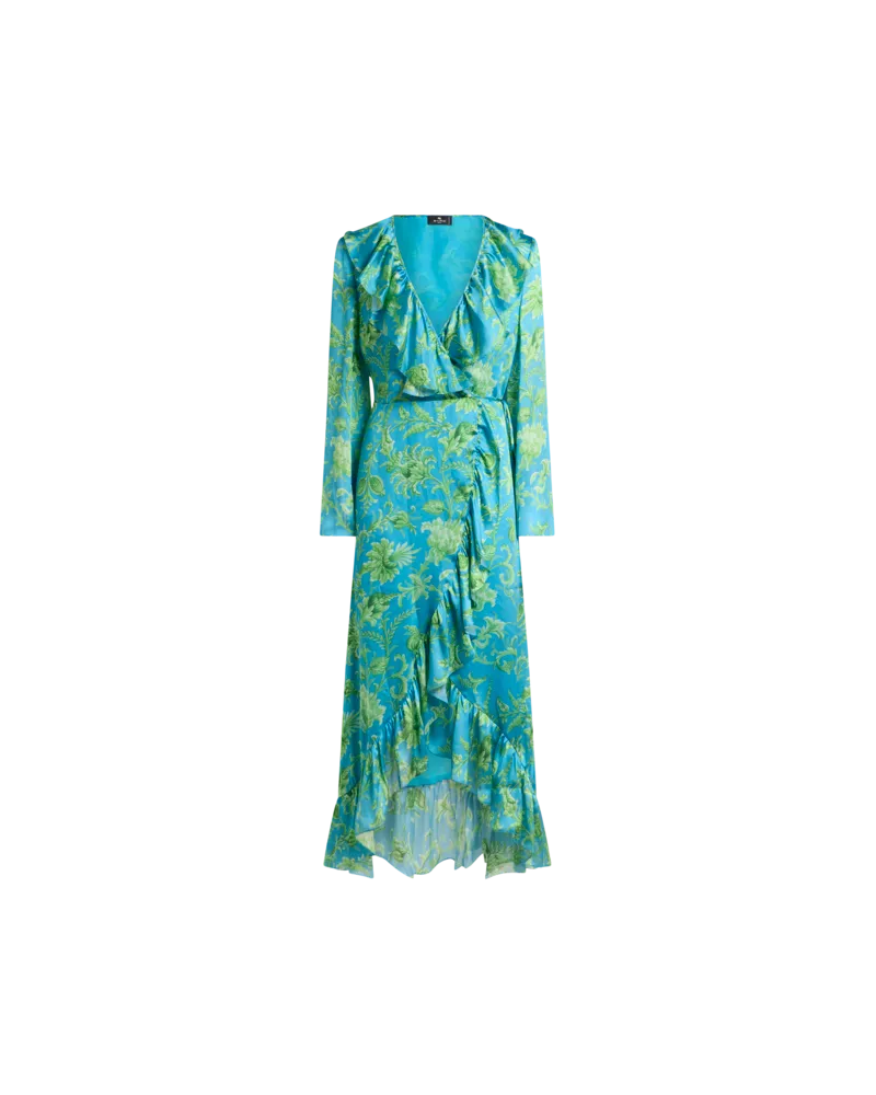 Etro Langes Wickelkleid Aus Peau-d'ange-seide Mit Floralem Motiv, Damen, Hellblau, Größe Hellblau
