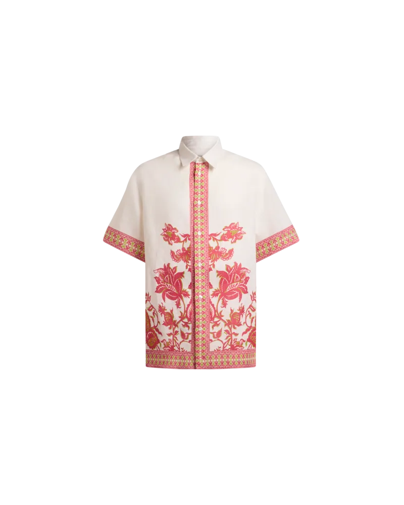 Etro Übergrosses Hemd Aus Leinen Mit Platziertem Floralem Print, Herren, Weiß, Größe Weiß