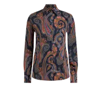 Hemdbluse Aus Popeline In Stretch-baumwolle Mit Paisley-muster, Damen, Blau, Größe