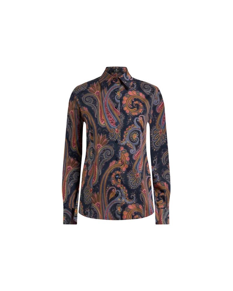 Etro Hemdbluse Aus Popeline In Stretch-baumwolle Mit Paisley-muster, Damen, Blau, Größe Blau