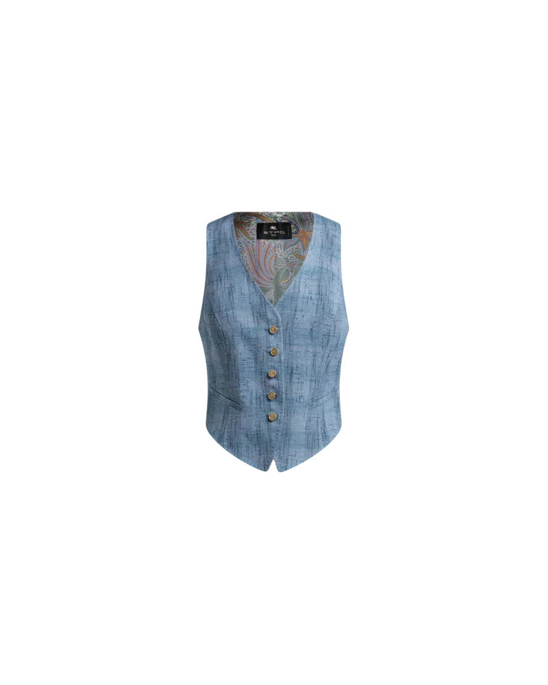 Etro Weste Aus Geflammtem Leinenmischgewebe, Damen, Navyblau, Größe Navyblau