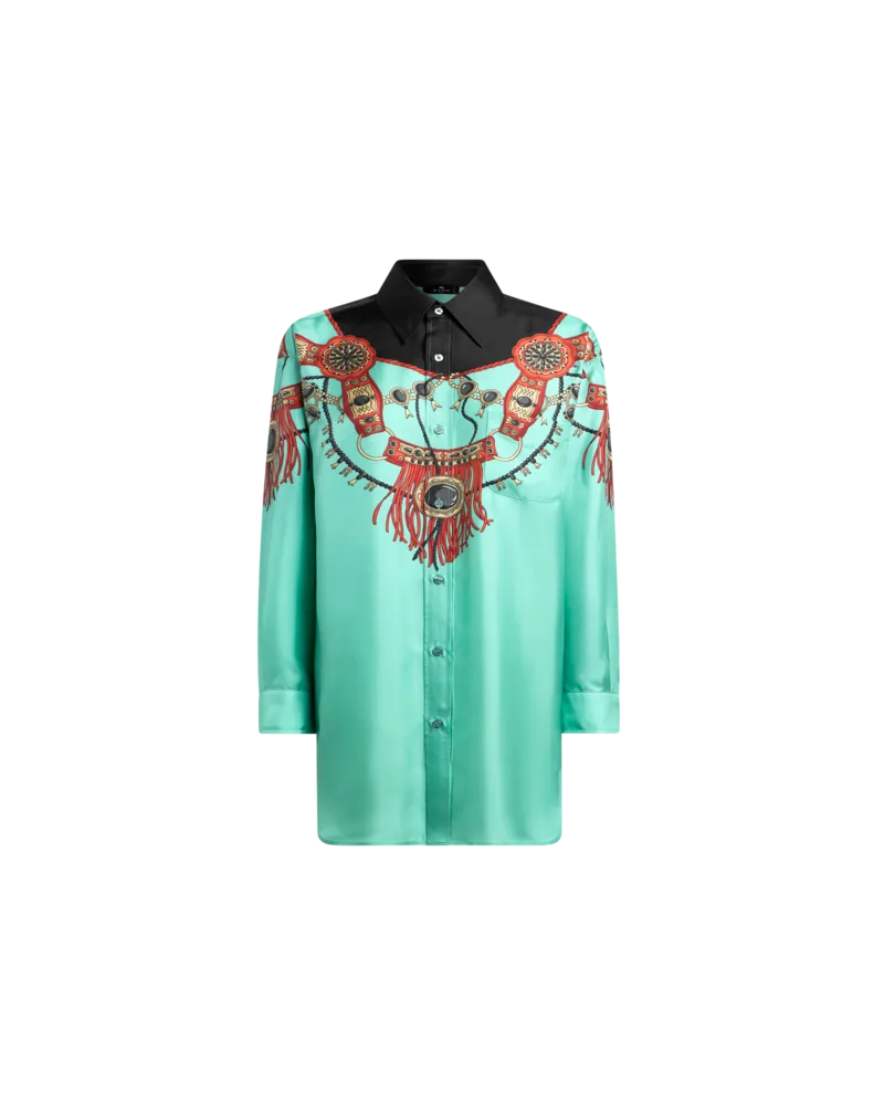 Etro Hemdbluse Aus Seide Mit Platziertem Print Von Schmuck, Damen, Hellblau, Größe Hellblau