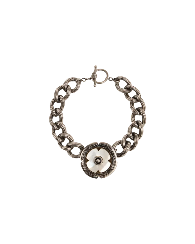 Etro Versilberte Halskette Mit Blume Aus Perlmutt, Damen, Silber Silber